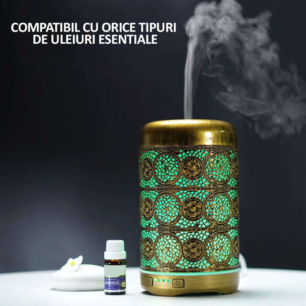 Difuzor de aromaterapie / umidificator cu ultrasunete, NEXTLY, portabil, silentios, capacitate 250ml, 7 culori LED pentru iluminare ambientala, 4 setari de timp, bronz