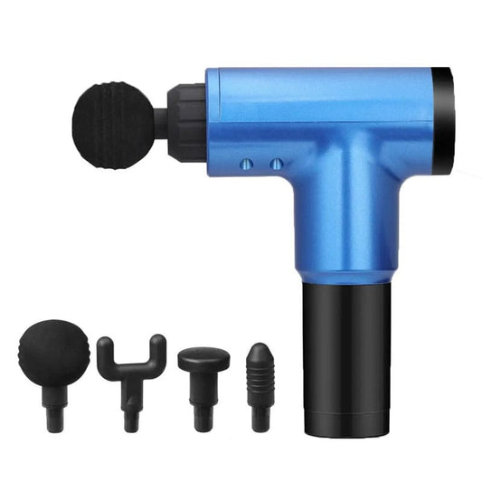 Aparat de masaj gun, profesional, NEXTLY, 6 trepte de viteza, 4 capete interschimbabile, potrivit pentru relaxarea muschilor, albastru