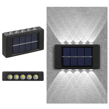 Set 6 x lampa decorativa cu incarcare solara NEXTLY, pentru perete/gard, senzor de lumina, 10 leduri, lumina rece, rezistenta la apa, negru