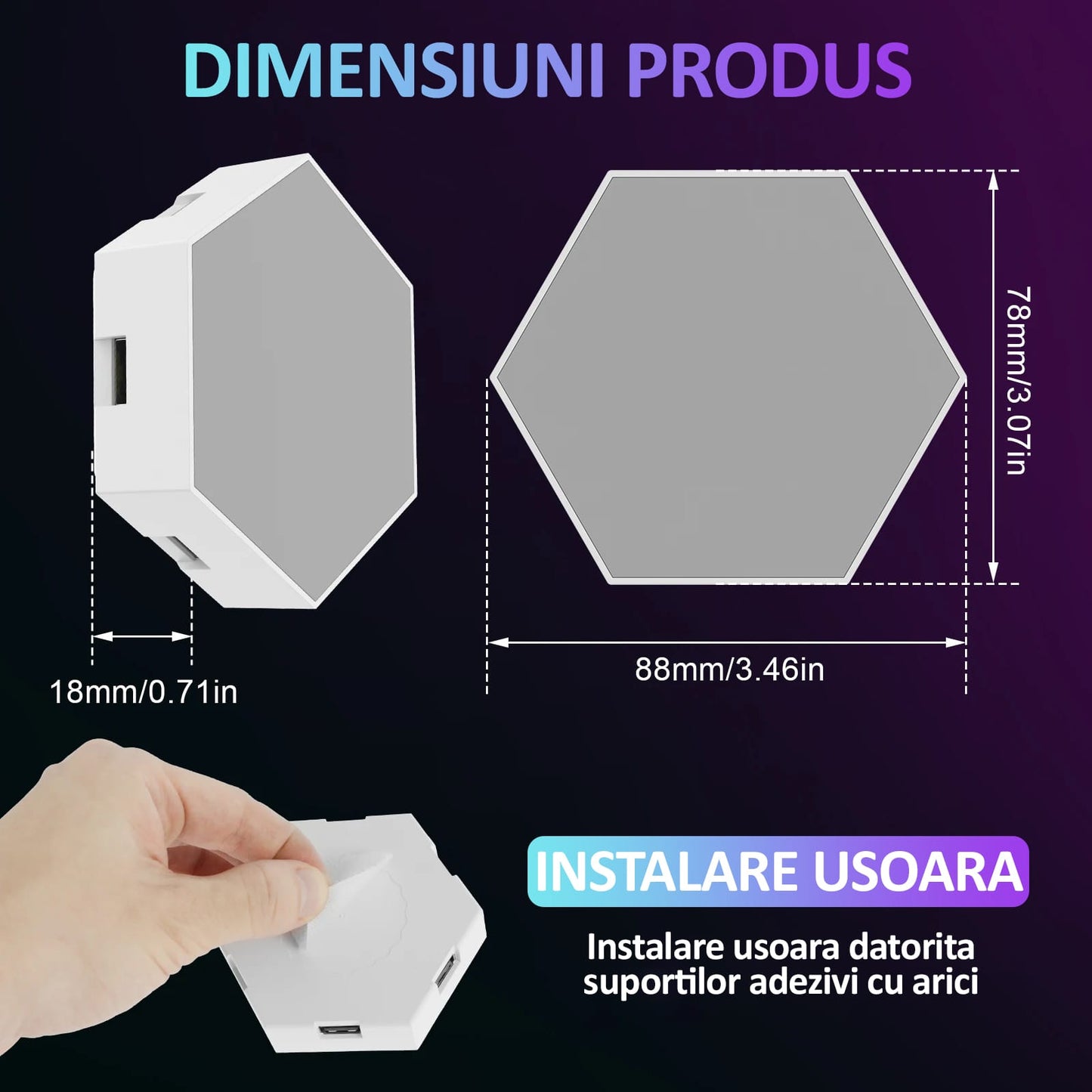 Set 10 lampi RGB hexagonale modulare de perete, NEXTLY, control prin aplicatie, telecomanda, moduri multiple, sincronizare muzicala, microfon, timer, luminozitate ajustabila