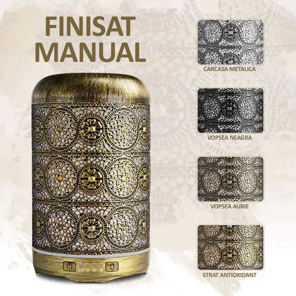 Difuzor de aromaterapie / umidificator cu ultrasunete, NEXTLY, portabil, silentios, capacitate 250ml, 7 culori LED pentru iluminare ambientala, 4 setari de timp, bronz