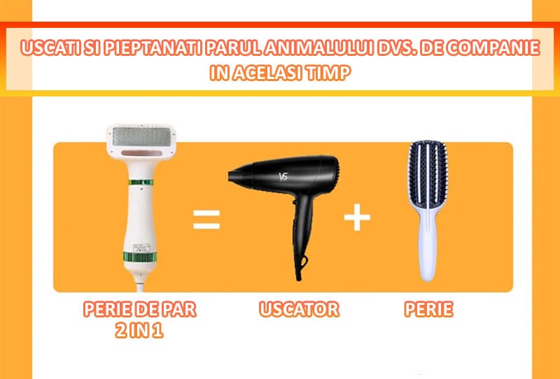 Perie cu uscator pentru caini/pisici 2 in 1 NEXTLY, 3 moduri de uscare, zgomot redus, 300W, cablu 1.5m, alb-verde