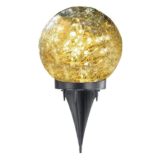 Lampa de exterior din sticla cu incarcare solara si senzor de lumina NEXTLY, pentru gradina/alee/scari, cu tarus/de sine statatoare, decorativa, 30 leduri alb cald, waterproof, rotunda