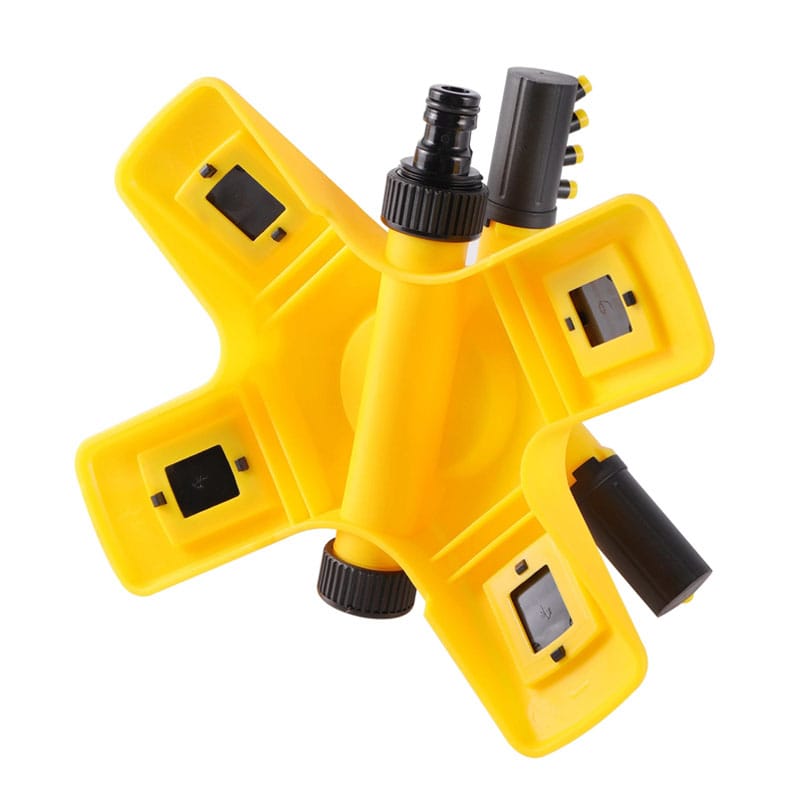 Aspersor rotativ pentru gradina NEXTLY, sistem de irigare cu 3 capete pentru gazon si plante, 2 moduri de pulverizare, rotatie 360°, conectare multipla, galben