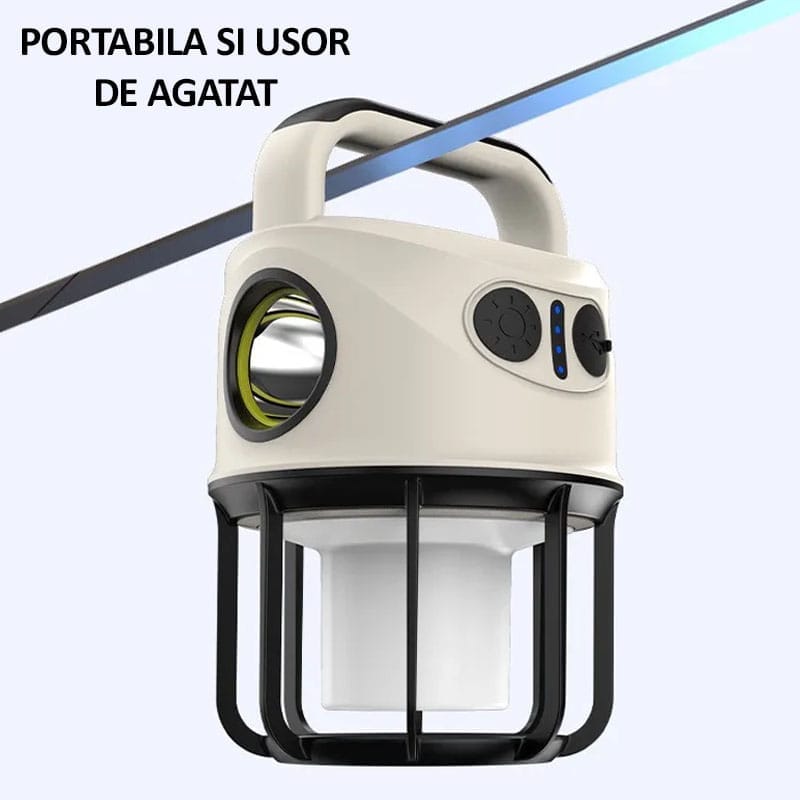 Lanterna LED portabila, tip felinar, NEXTLY, doua surse de lumina, functie flash, luminozitate reglabila, reincarcabila, lumina calda si rece, functie powerbank, afisaj nivel baterie