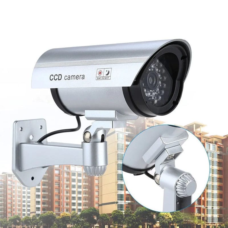 Camera de supraveghere falsa NEXTLY pentru exterior/interior, led rosu intermitent, rotire 360°/90°, waterproof, baterii AA, argintiu