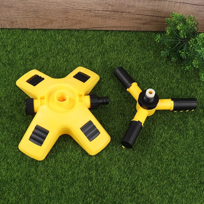 Aspersor rotativ pentru gradina NEXTLY, sistem de irigare cu 3 capete pentru gazon si plante, 2 moduri de pulverizare, rotatie 360°, conectare multipla, galben