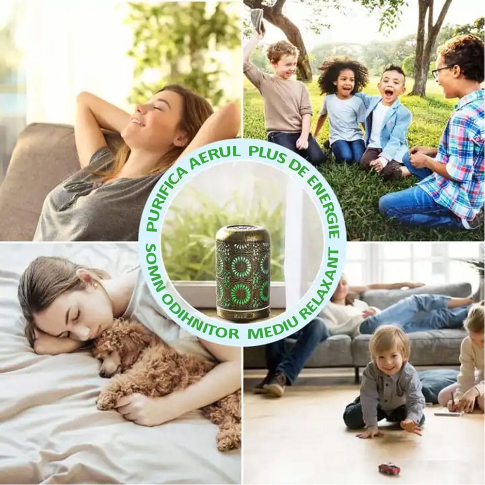 Difuzor de aromaterapie / umidificator cu ultrasunete, NEXTLY, portabil, silentios, capacitate 250ml, 7 culori LED pentru iluminare ambientala, 4 setari de timp, bronz