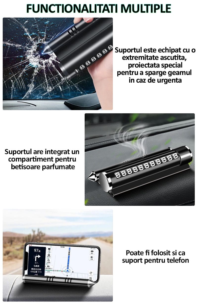 Suport numar de telefon pentru parcare auto multifunctional A NEXTLY, odorizant auto, suport telefon, banda glisanta pentru ascundere numar, rezistent la temperaturi ridicate/scazute, lipire cu banda
