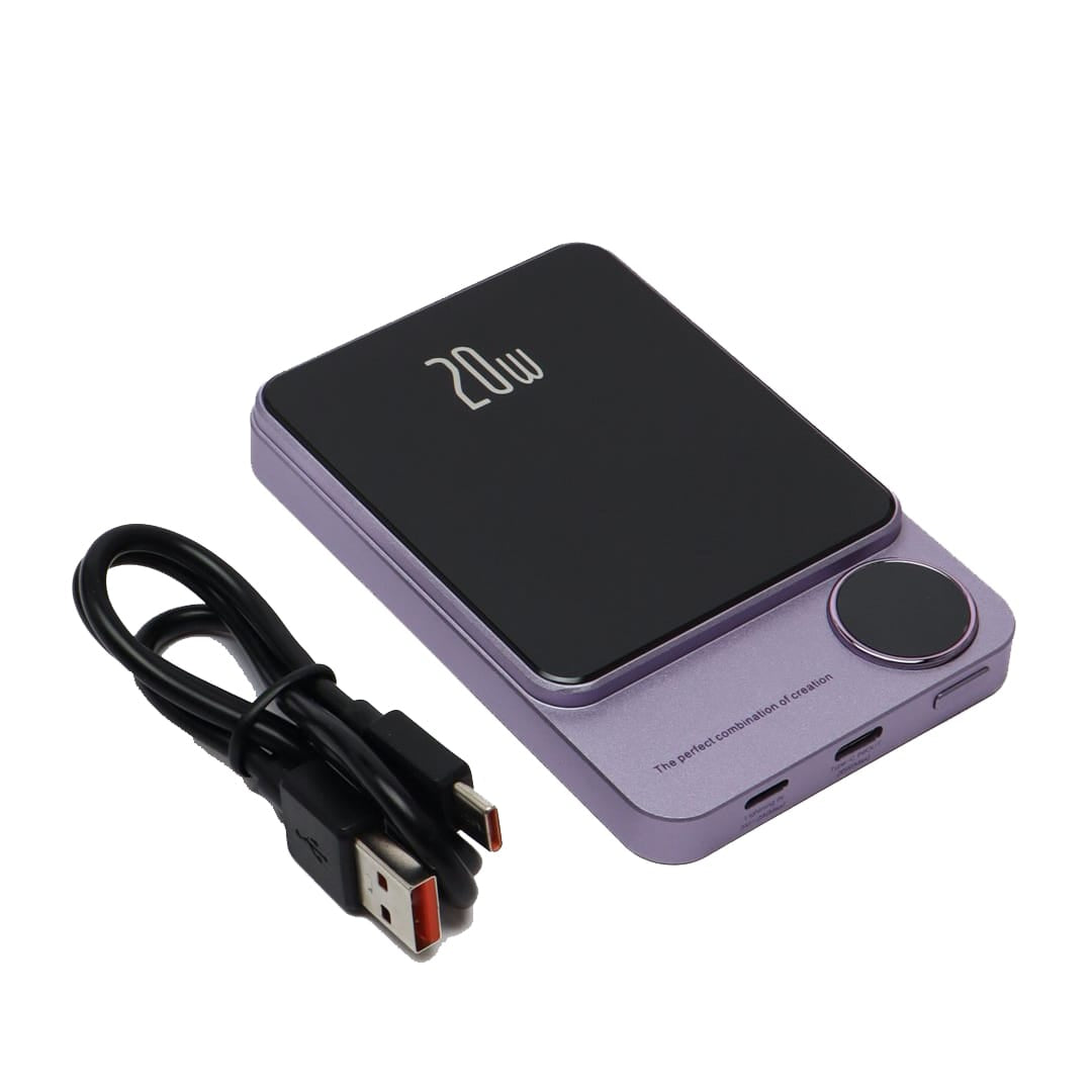 Baterie externa Wireless Magnetica 10 000 mAh, NEXTLY, incarcare rapida, 20W, incarcare wireless 5W, 7.5W, 15W, compatibila MagSafe, porturi Tip-C, lightning, mov