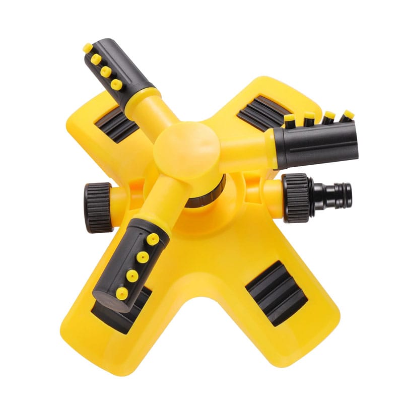Aspersor rotativ pentru gradina NEXTLY, sistem de irigare cu 3 capete pentru gazon si plante, 2 moduri de pulverizare, rotatie 360°, conectare multipla, galben