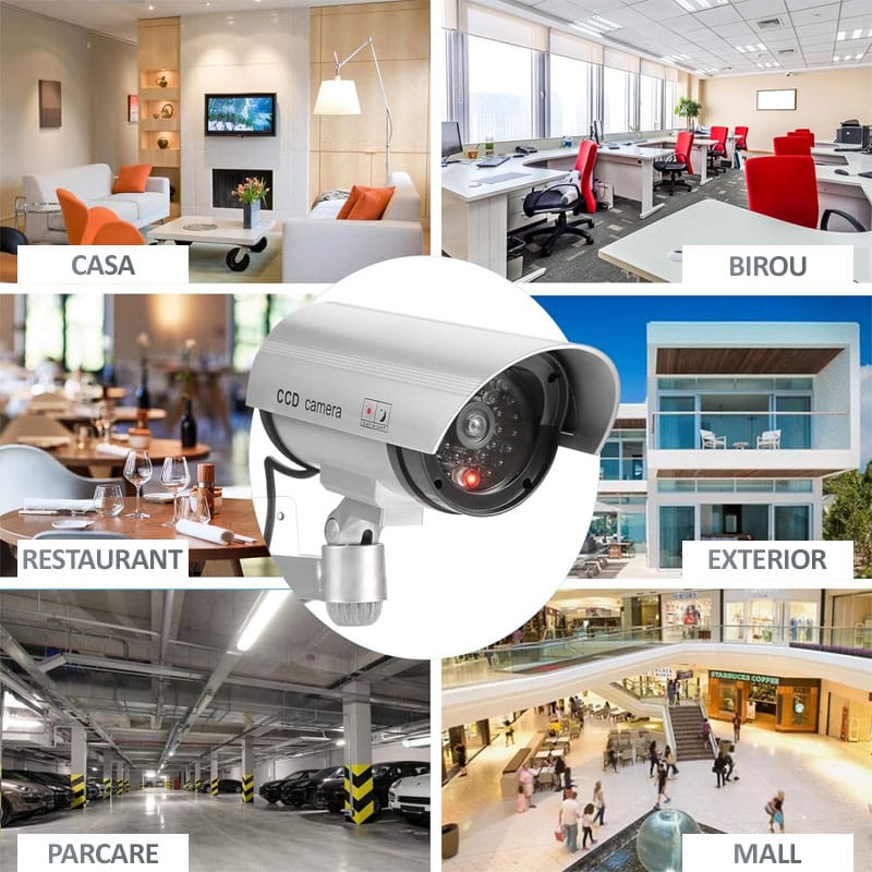 Camera de supraveghere falsa NEXTLY pentru exterior/interior, led rosu intermitent, rotire 360°/90°, waterproof, baterii AA, argintiu