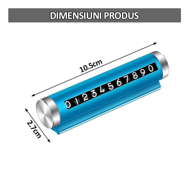 Suport numar de telefon pentru parcare auto NEXTLY, rezistent la temperaturi ridicate/scazute, lipire cu banda dublu adeziva, ajustarea numerelor prin sistem de glisare, albastru lucios