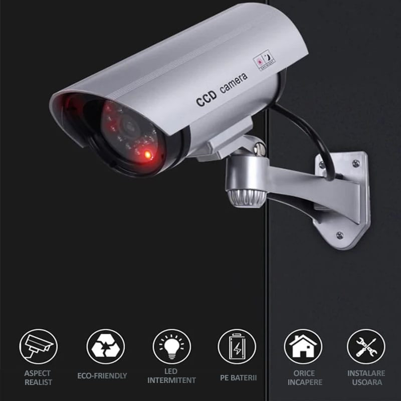 Camera de supraveghere falsa NEXTLY pentru exterior/interior, led rosu intermitent, rotire 360°/90°, waterproof, baterii AA, argintiu