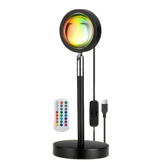 Lampa ambientala RGB NEXTLY, control prin aplicatie si telecomanda, sunset lamp, lumina de veghe, 8 moduri, 16 culori, sincronizare muzicala, timer, ajustare luminozitate, corp metalic, cap rotativ, n