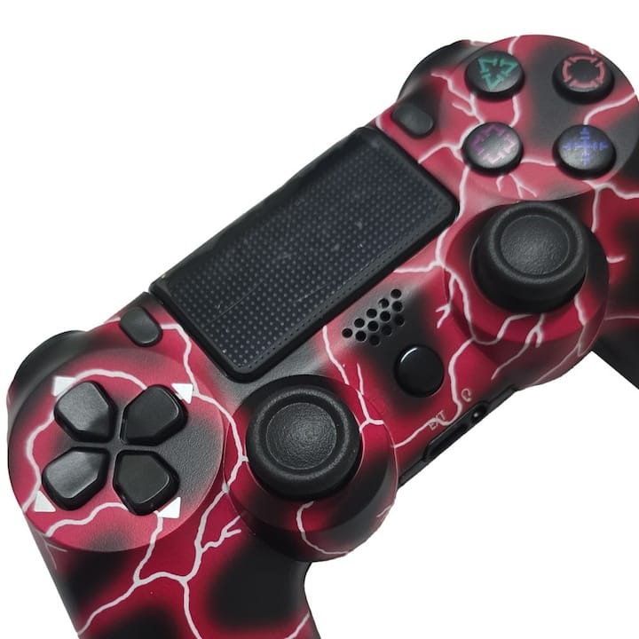 Controller wireless doubleshock, NEXTLY, compatibil PS4, PSTV si PS Now, cu vibratii, design fulger, red lightning