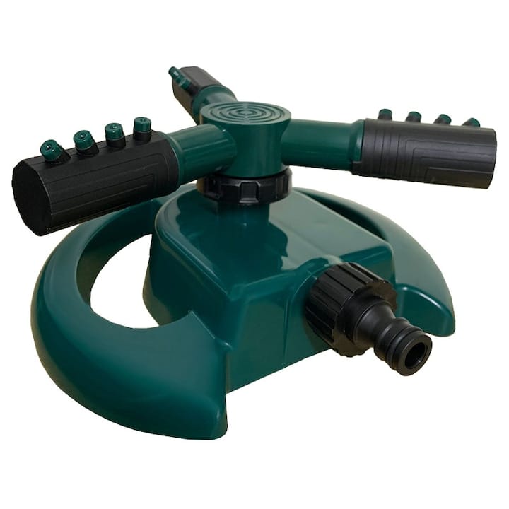 Aspersor rotativ pentru gradina NEXTLY, sistem de irigare cu 3 capete pentru gazon si plante, 2 moduri de pulverizare, rotatie automta 360°, arie mare de acoperire, ABS, verde