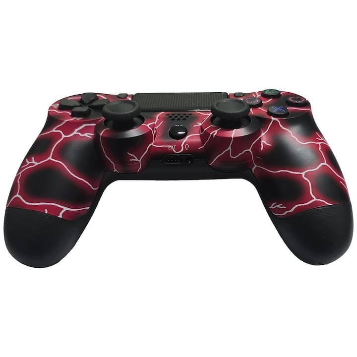 Controller wireless doubleshock, NEXTLY, compatibil PS4, PSTV si PS Now, cu vibratii, design fulger, red lightning