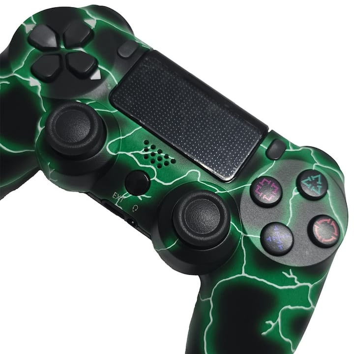 Controller wireless doubleshock, NEXTLY, compatibil PS4, PSTV si PS Now, cu vibratii, design fulger, green lightning