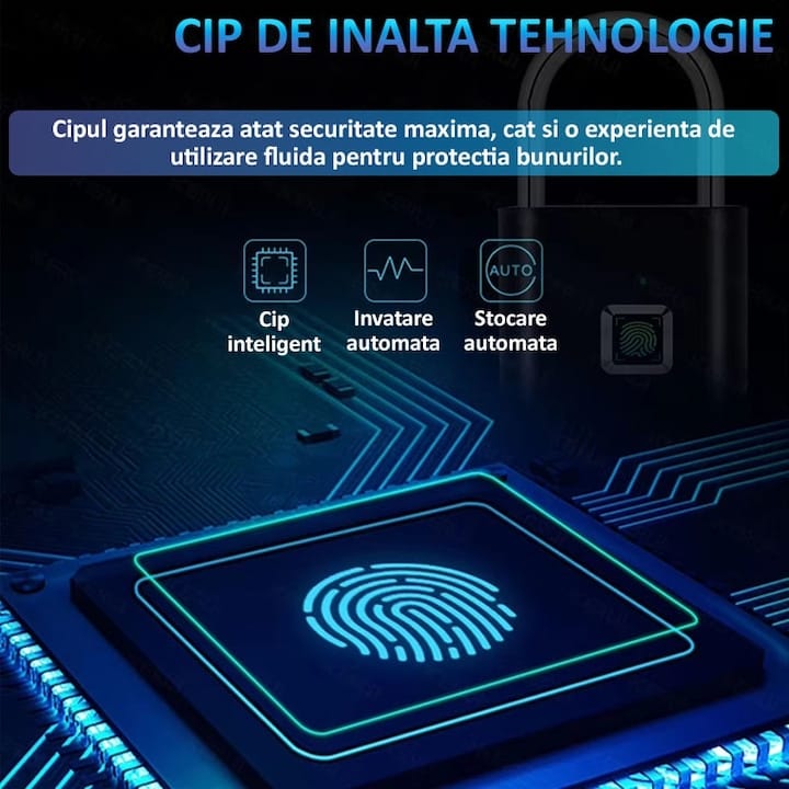 Lacat cu amprenta digitala NEXTLY, pentru interior/exterior, pana la 20 de amprente stocate, deblocare rapida 0.2s, incarcare cablus USB Tip C, waterproof, aliaj de zinc si otel, anti-spargere/anti-ta