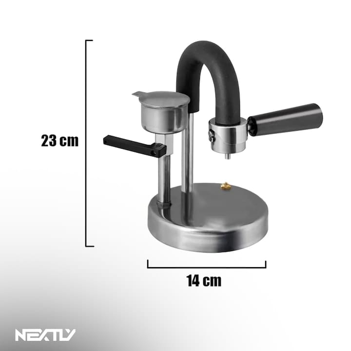 Espressor manual pentru aragaz NEXTLY Kamira cu levier, 2 portafiltre, cafea cremoasa, cafea macinata, fabricat in italia, din inox, crema densa, functionare la orice sursa de caldura, pentru camping