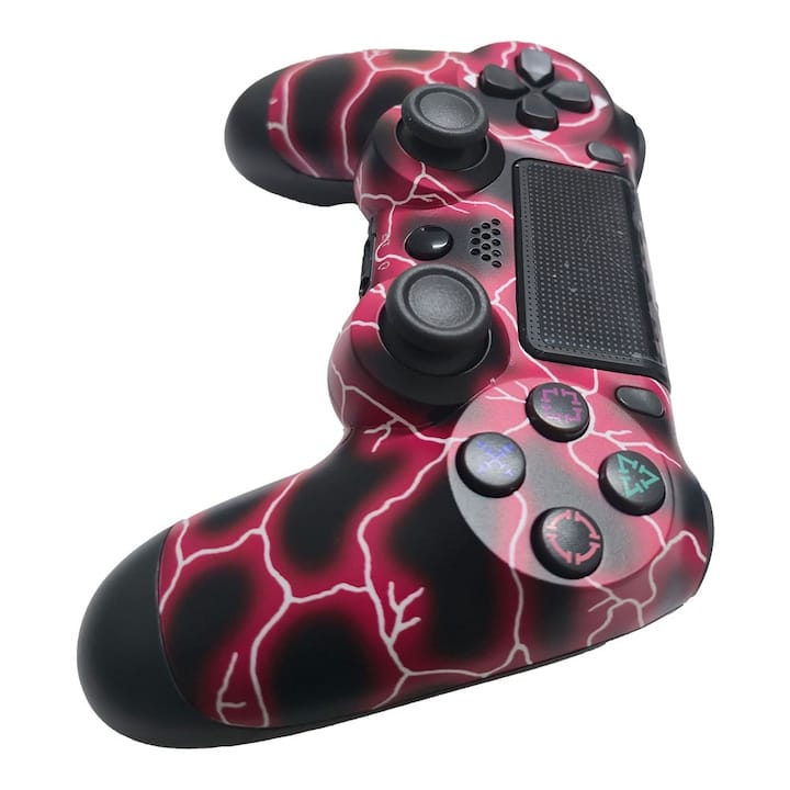 Controller wireless doubleshock, NEXTLY, compatibil PS4, PSTV si PS Now, cu vibratii, design fulger, red lightning