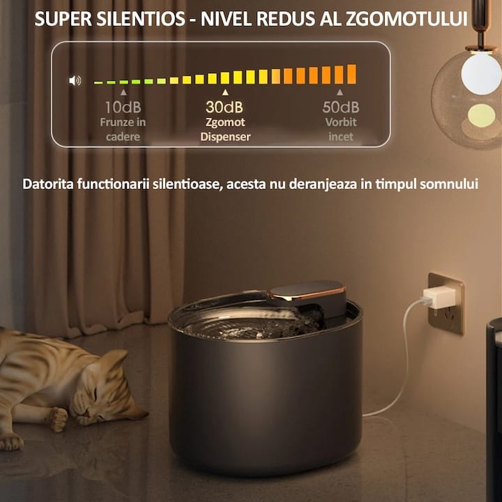 Set dispenser automat de apa tip fantana pentru pisici si caini + 10 filtre NEXTLY, capacitate 3L, fitru de carbune activ si bumbac cu nano-bule, ultra-silentios, lumina led, alimentare USB, Alb
