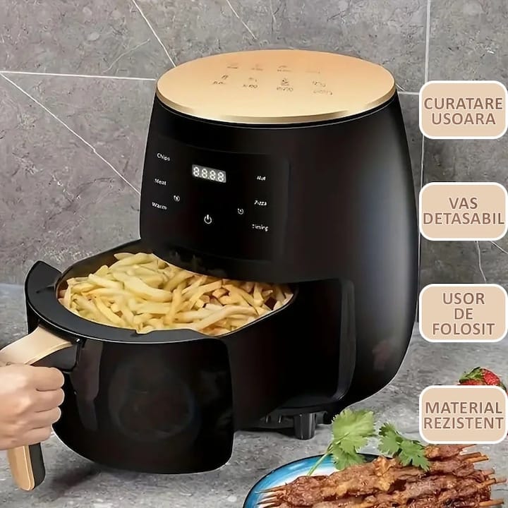 Friteuza cu aer cald NEXTLY, gatire fara ulei, Air Fryer capacitate 6 litri, 2400W, 8 programe de gatire, Touch Control, afisaj digital, verde