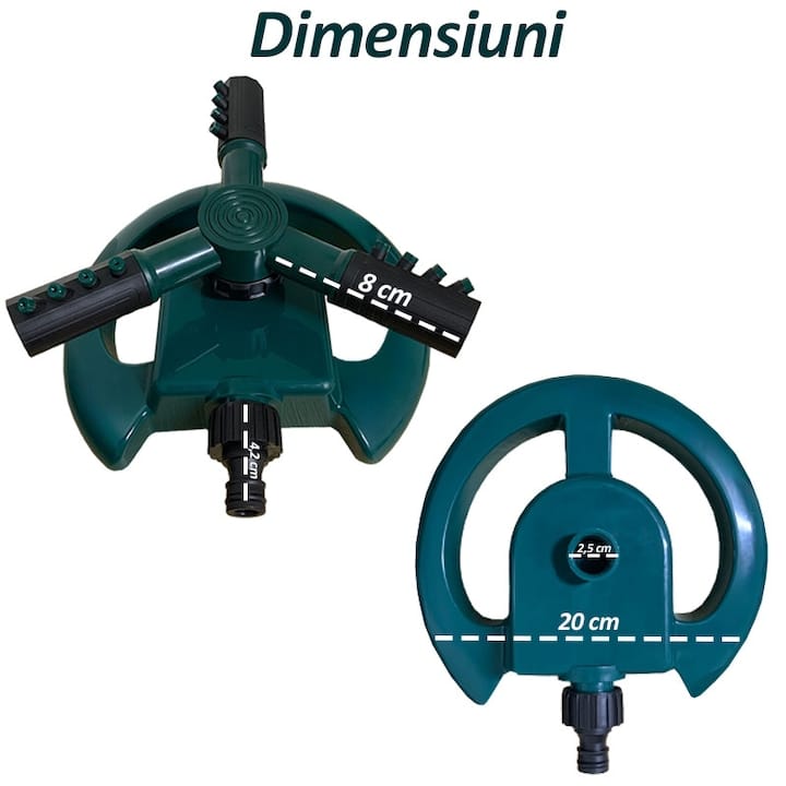Aspersor rotativ pentru gradina NEXTLY, sistem de irigare cu 3 capete pentru gazon si plante, 2 moduri de pulverizare, rotatie automta 360°, arie mare de acoperire, ABS, verde