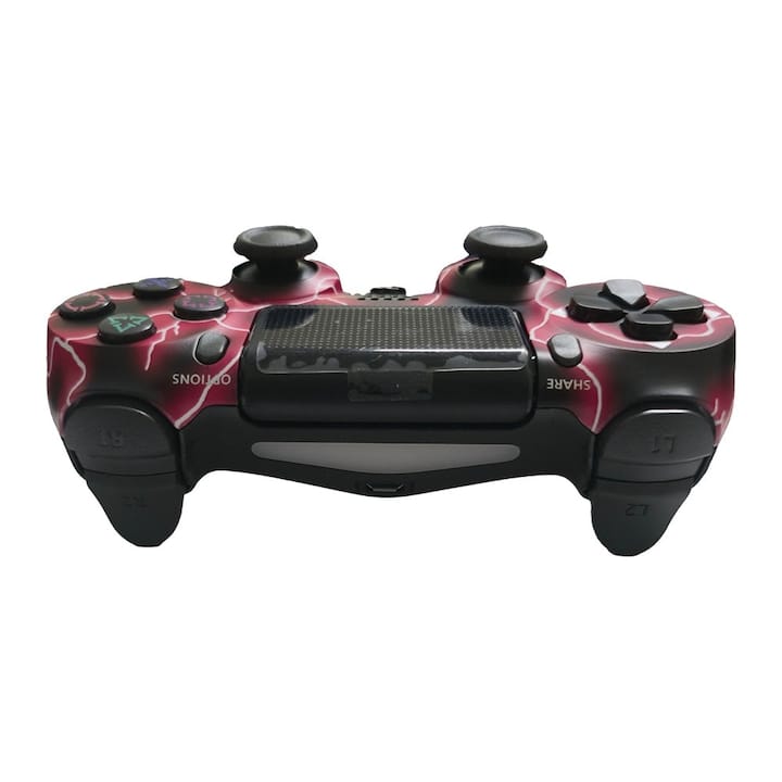 Controller wireless doubleshock, NEXTLY, compatibil PS4, PSTV si PS Now, cu vibratii, design fulger, red lightning