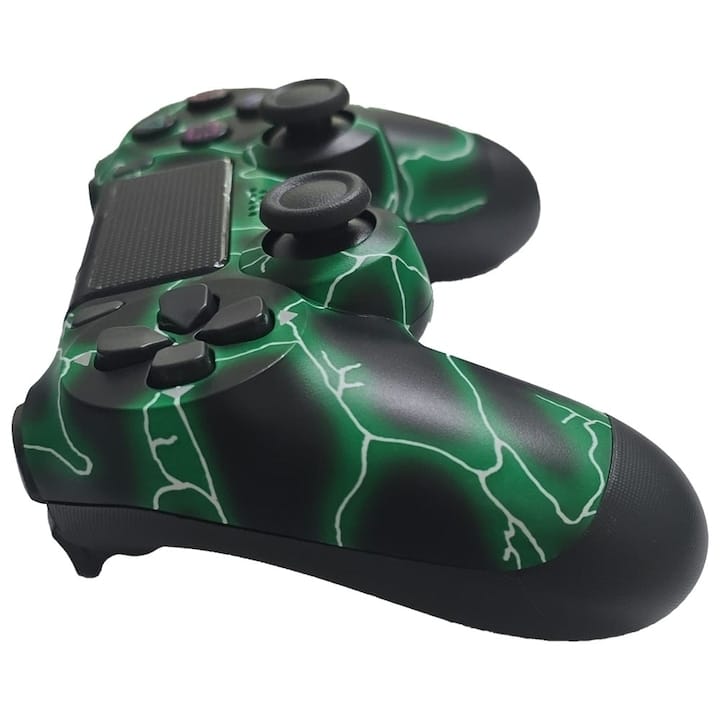 Controller wireless doubleshock, NEXTLY, compatibil PS4, PSTV si PS Now, cu vibratii, design fulger, green lightning