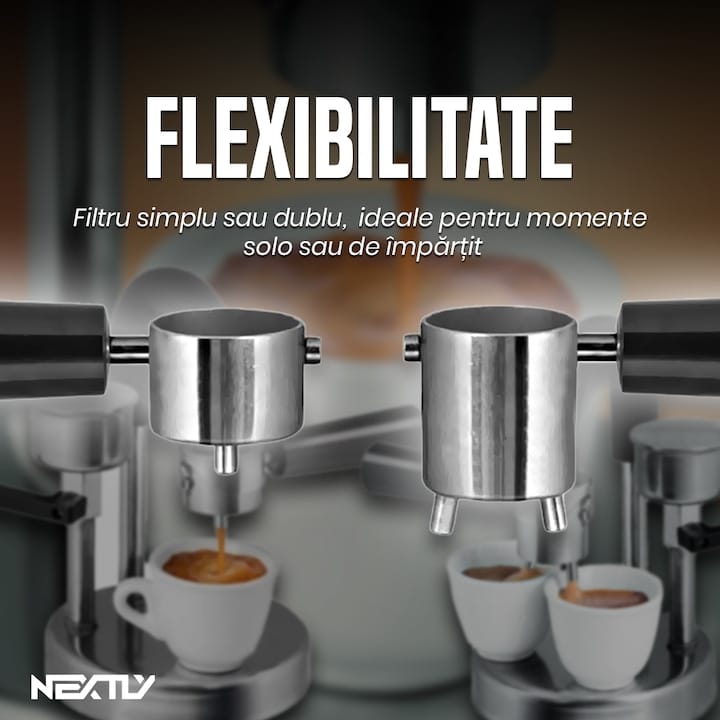 Espressor manual pentru aragaz NEXTLY Kamira cu levier, 2 portafiltre, cafea cremoasa, cafea macinata, fabricat in italia, din inox, crema densa, functionare la orice sursa de caldura, pentru camping
