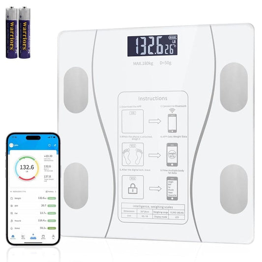 Cantar electronic inteligent cu aplicatie NEXTLY, smart, corporal, afisaj digital iluminat, indicator KG/LB/nivel baterie/temperatura, 17 masuratori corporale, conectivitate bluetooth, design slim, greutate maxima 180kg, baterii incluse, alb