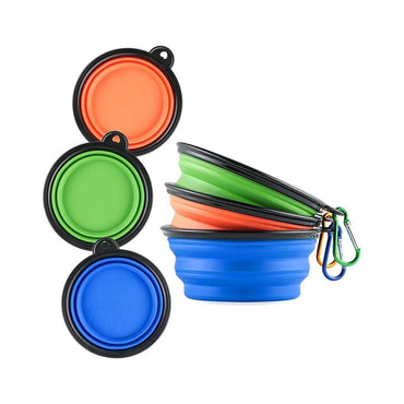 Bol pliabil portabil pentru caini/pisici NEXTLY, 2 nivele de adancime, pentru apa si mancare, agatatoare detasabila inclusa, silicon non-toxic, 17.5cm diametru, 7cm inaltime, L - albastru