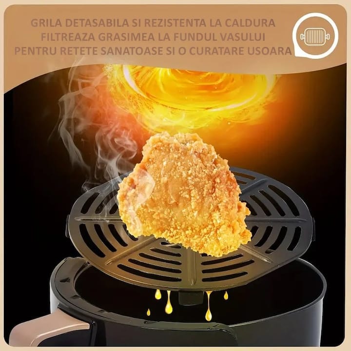 Friteuza cu aer cald NEXTLY, gatire fara ulei, Air Fryer capacitate 6 litri, 2400W, 8 programe de gatire, Touch Control, afisaj digital, verde