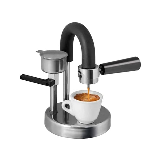 Espressor manual pentru aragaz NEXTLY Kamira cu levier, 2 portafiltre, cafea cremoasa, cafea macinata, fabricat in italia, din inox, crema densa, functionare la orice sursa de caldura, pentru camping