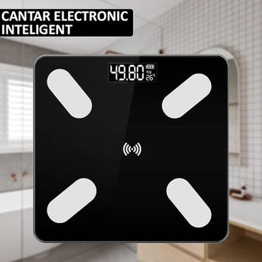 Cantar electronic inteligent cu aplicatie NEXTLY, smart, corporal, afisaj digital iluminat, indicator KG/LB/nivel baterie/temperatura, 17 masuratori corporale, conectivitate bluetooth, design slim, greutate maxima 180kg, baterii incluse, negru