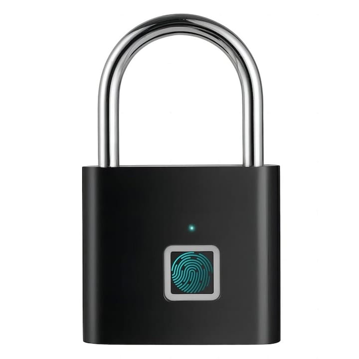 Lacat cu amprenta digitala NEXTLY, pentru interior/exterior, pana la 20 de amprente stocate, deblocare rapida 0.2s, incarcare cablus USB Tip C, waterproof, aliaj de zinc si otel, anti-spargere/anti-ta