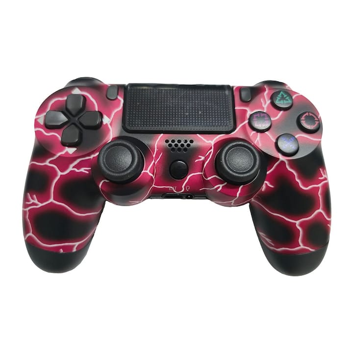 Controller wireless doubleshock, NEXTLY, compatibil PS4, PSTV si PS Now, cu vibratii, design fulger, red lightning