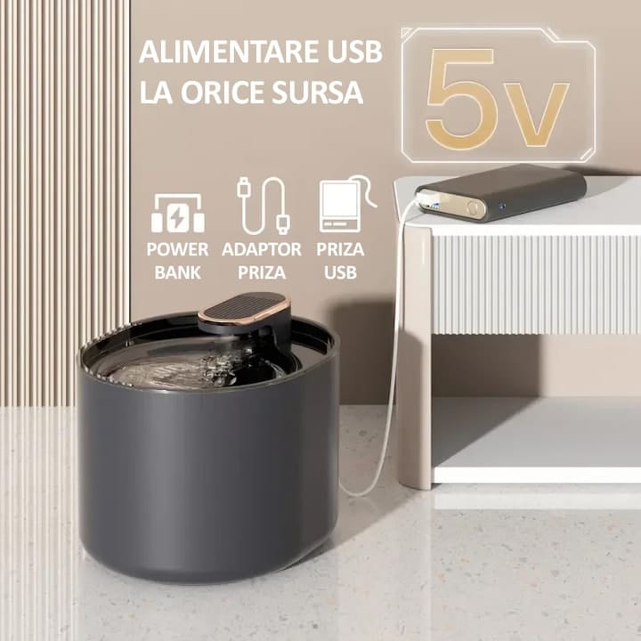 Set dispenser automat de apa tip fantana pentru pisici si caini + 10 filtre NEXTLY, capacitate 3L, fitru de carbune activ si bumbac cu nano-bule, ultra-silentios, lumina led, alimentare USB, Alb