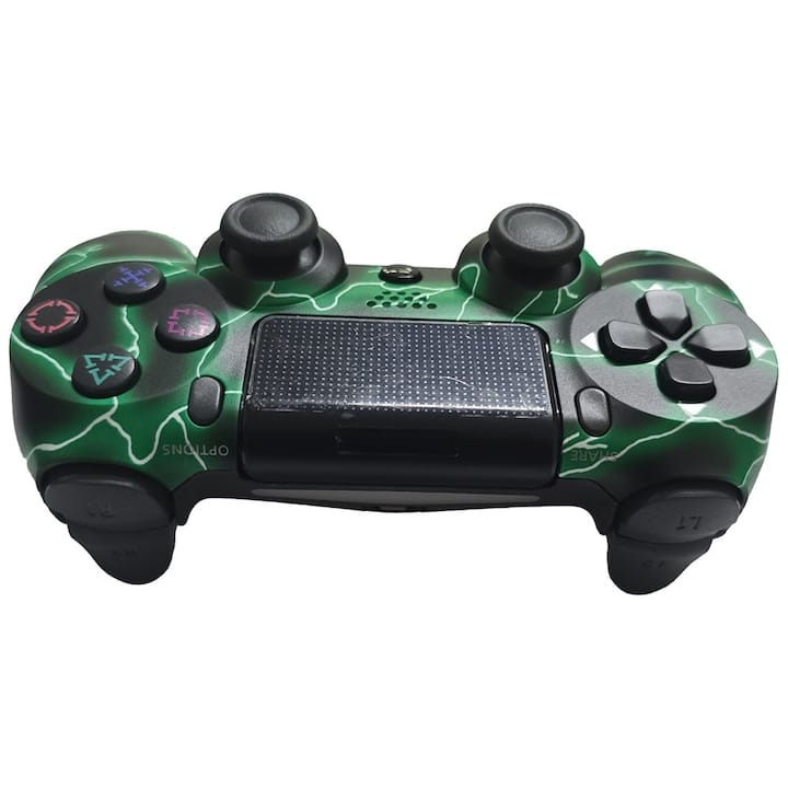 Controller wireless doubleshock, NEXTLY, compatibil PS4, PSTV si PS Now, cu vibratii, design fulger, green lightning