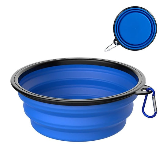 Bol pliabil portabil pentru caini/pisici NEXTLY, 2 nivele de adancime, pentru apa si mancare, agatatoare detasabila inclusa, silicon non-toxic, 17.5cm diametru, 7cm inaltime, L - albastru