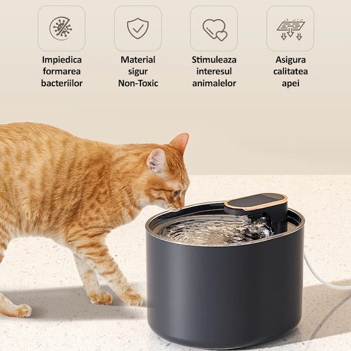 Set dispenser automat de apa tip fantana pentru pisici si caini + 10 filtre NEXTLY, capacitate 3L, fitru de carbune activ si bumbac cu nano-bule, ultra-silentios, lumina led, alimentare USB, Alb