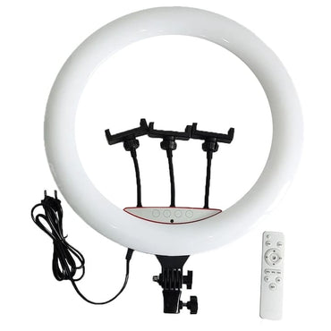 Lampa circulara profesionala RING LIGHT LED, NEXTLY, touch control, diametru 45cm, 18inch, lumina calda/rece/neutra, 10 trepte de lumina, 3 suporturi telefon, telecomanda, telecomanda bluetooth pentru