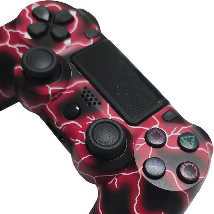 Controller wireless doubleshock, NEXTLY, compatibil PS4, PSTV si PS Now, cu vibratii, design fulger, red lightning