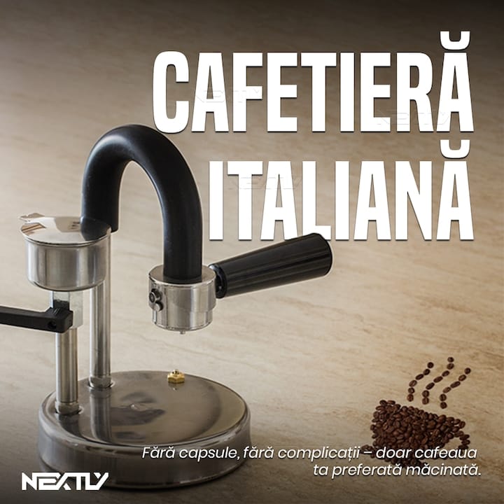 Espressor manual pentru aragaz NEXTLY Kamira cu levier, 2 portafiltre, cafea cremoasa, cafea macinata, fabricat in italia, din inox, crema densa, functionare la orice sursa de caldura, pentru camping