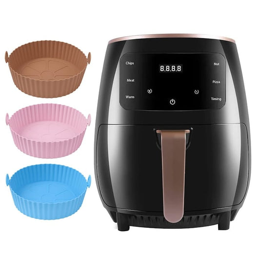 Set friteuza cu aer cald + 3 forme de silicon NEXTLY, gatire fara ulei, Air Fryer capacitate 6 litri, 2400W, 8 programe de gatire, Touch Control, afisaj digital, negru