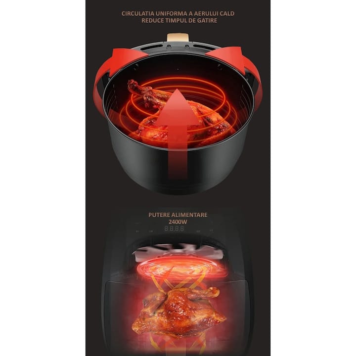 Friteuza cu aer cald NEXTLY, gatire fara ulei, Air Fryer capacitate 6 litri, 2400W, 8 programe de gatire, Touch Control, afisaj digital, verde